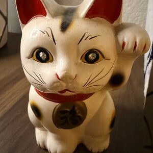Vintage Japanese Maneki Neko Lucky Cat Ceramic Coin/Piggy Bank